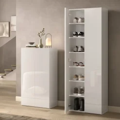 Mobile scarpiera multiuso ingresso 63x186h cm 2 ante bianco lucido Roks