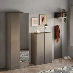 Mobile scarpiera multiuso ingresso 70x185h cm 2 ante 1 anta a specchio marrone bronzo rovere scuro Welky