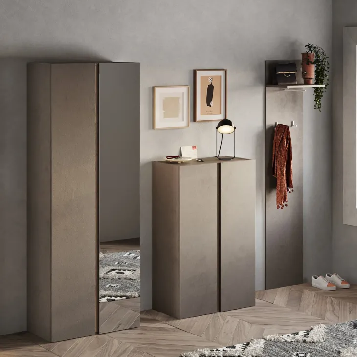 Mobile scarpiera multiuso ingresso 70x185h cm 2 ante 1 anta a specchio marrone bronzo rovere scuro Welky
