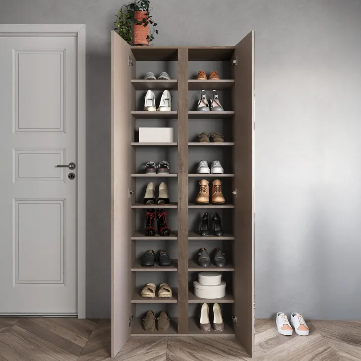 Mobile scarpiera multiuso ingresso 70x185h cm 2 ante 1 anta a specchio marrone bronzo rovere scuro Welky