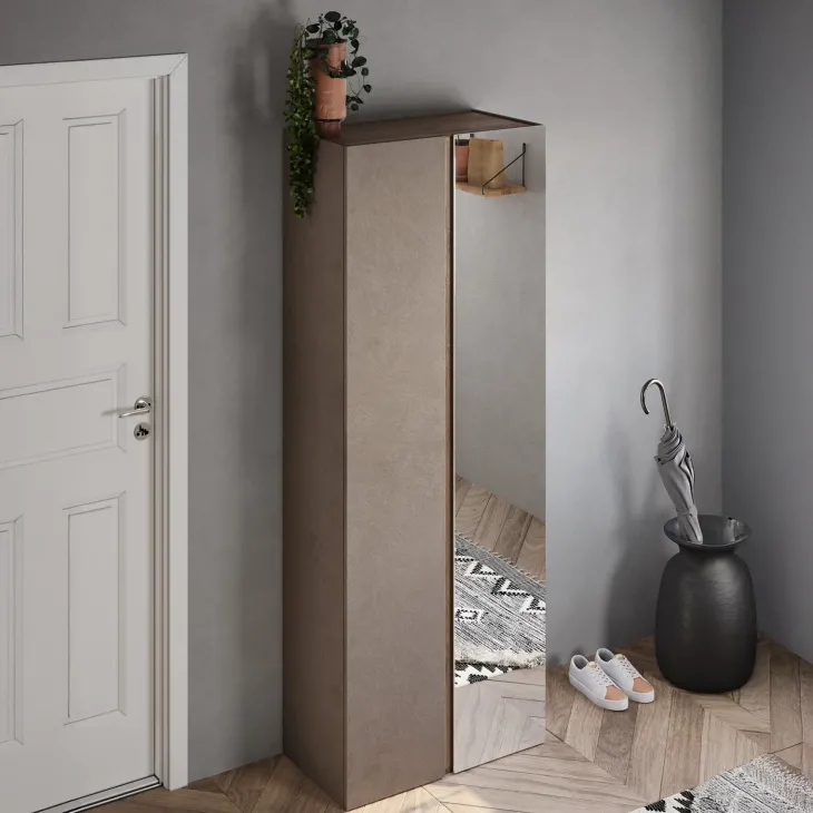 Mobile scarpiera multiuso ingresso 70x185h cm 2 ante 1 anta a specchio marrone bronzo rovere scuro Welky
