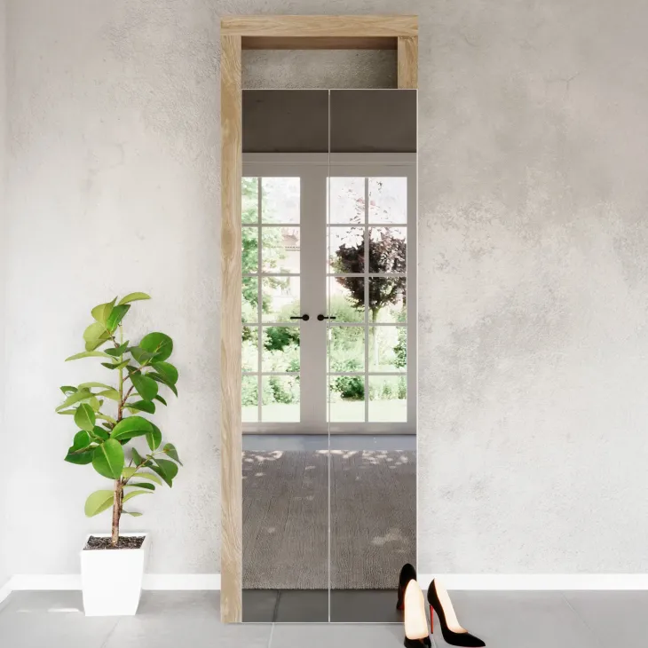 Mobile scarpiera multiuso ingresso 64x195h cm 2 ante a specchio bianco lucido rovere Invictus