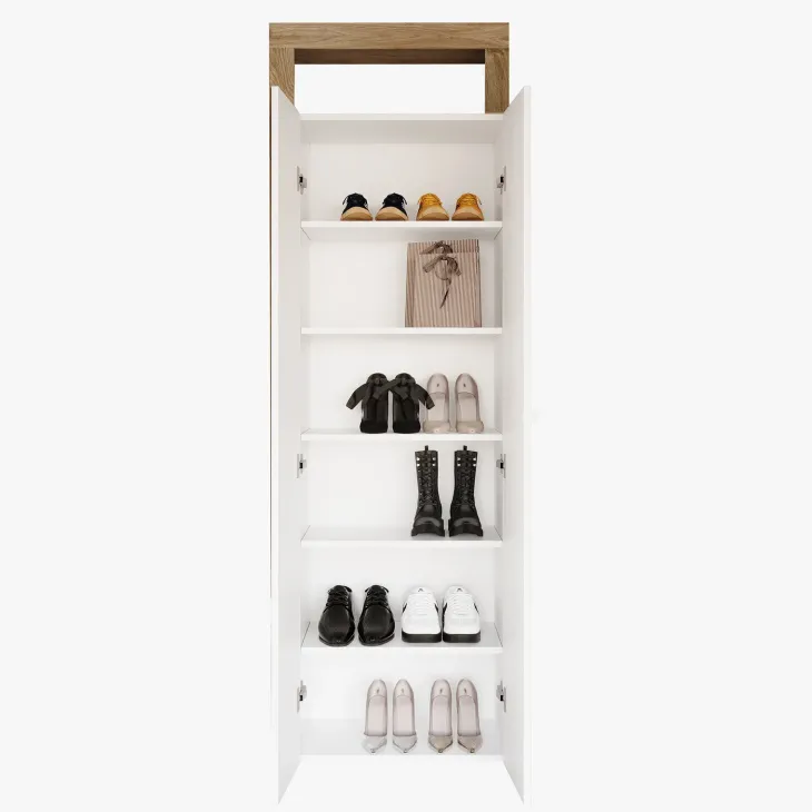 Mobile scarpiera multiuso ingresso 64x195h cm 2 ante a specchio bianco lucido rovere Invictus
