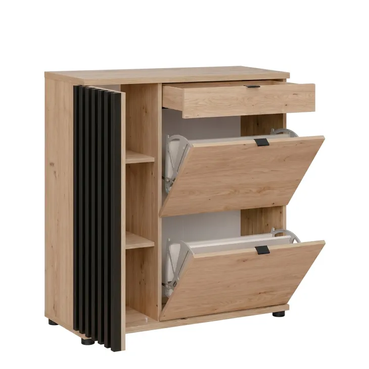 Mobile scarpiera multiuso 90x95h cm 3 ante 1 cassetto cannettato rovere nero Berlino