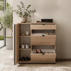 Mobile scarpiera multiuso 90x95h cm 3 ante 1 cassetto cannettato rovere nero Berlino