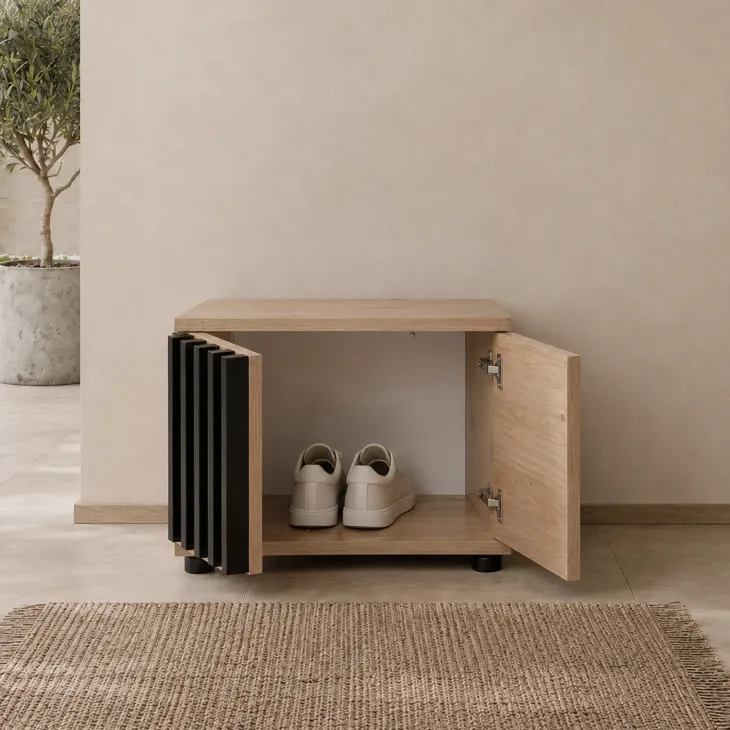 Mobile scarpiera 60x46h cm 2 ante cannettato rovere nero Berlino