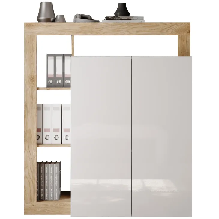 Mobile scrivania ufficio multiuso 108x127h cm con ripiano estraibile bianco lucido rovere Invictus