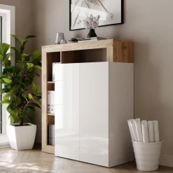 Mobile scrivania ufficio multiuso 108x127h cm con ripiano estraibile bianco lucido rovere Invictus