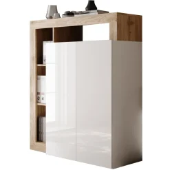 Mobile scrivania ufficio multiuso 108x127h cm con ripiano estraibile bianco lucido rovere Invictus