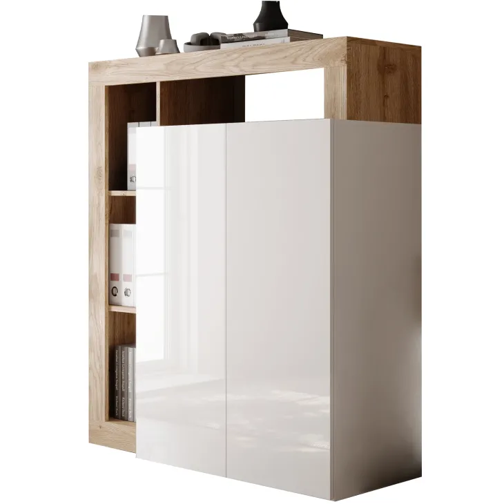 Mobile scrivania ufficio multiuso 108x127h cm con ripiano estraibile bianco lucido rovere Invictus