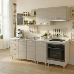 Mobile sottolavello cucina 60x86h cm multiuso con lavello acciaio inox 2 ante rovere olmo Talise