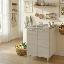 Mobile sottolavello cucina 60x86h cm multiuso con lavello acciaio inox 2 ante rovere olmo Talise