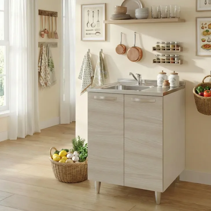 Mobile sottolavello cucina 60x86h cm multiuso con lavello acciaio inox 2 ante rovere olmo Talise