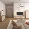 Mobile TV basso 200x36h cm 2 cassetti 2 ante a ribalta cashmere rovere Delia
