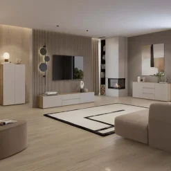 Mobile TV basso 200x36h cm 2 cassetti 2 ante a ribalta cashmere rovere Delia
