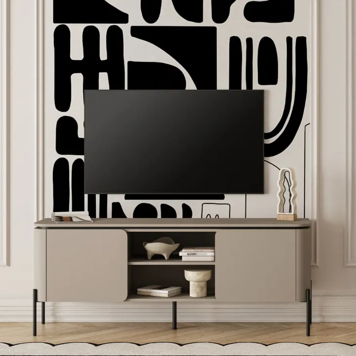 Mobile TV moderno 163x65h cm 2 ante 2 ripiani tortora Carty
