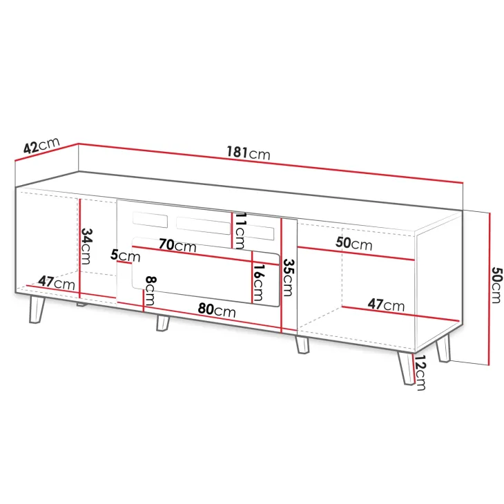 Mobile TV moderno 181x50h cm con camino elettrico cannettato quercia Essence