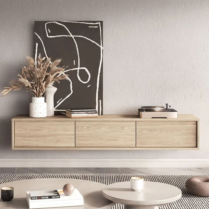 Mobile TV soggiorno sospeso 180x32h cm 3 ante a ribalta rovere Glem