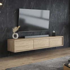 Mobile TV soggiorno sospeso 180x32h cm 3 ante a ribalta rovere Glem