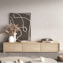 Mobile TV soggiorno sospeso 180x32h cm 3 ante a ribalta rovere Glem