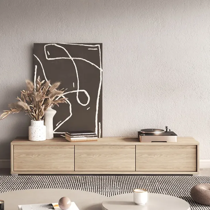 Mobile TV soggiorno sospeso 180x32h cm 3 ante a ribalta rovere Glem
