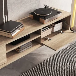 Mobile TV soggiorno sospeso 180x32h cm 2 ante a ribalta 2 vani rovere Glem