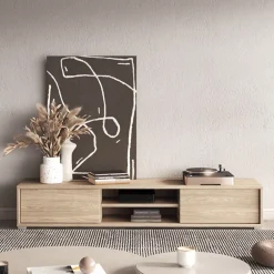 Mobile TV soggiorno sospeso 180x32h cm 2 ante a ribalta 2 vani rovere Glem