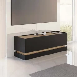 Mobile TV 150x47h cm 2 ante a ribalta nero rovere Rhea