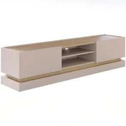 Mobile TV 200x47h cm 2 ante a ribalta 2 vani a vista beige rovere Rhea