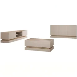 Mobile TV 200x47h cm 2 ante a ribalta 2 vani a vista beige rovere Rhea