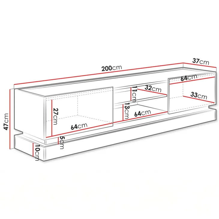 Mobile TV 200x47h cm 2 ante a ribalta 2 vani a vista beige rovere Rhea