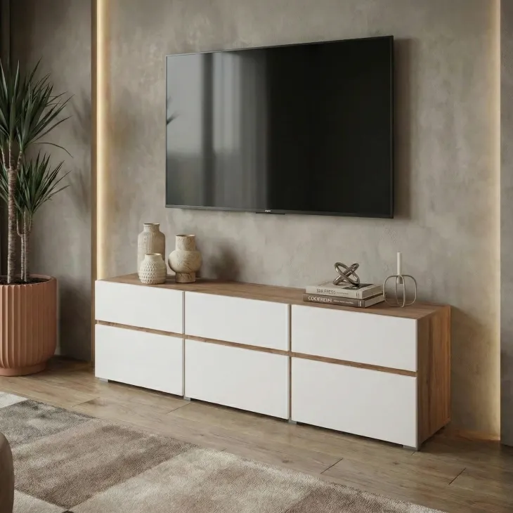 Mobile tv 180x49h cm 3 ante 3 cassetti bianco rovere Lolla
