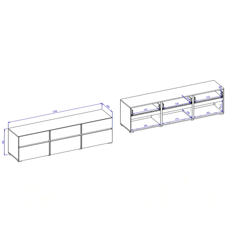 Mobile tv 180x49h cm 3 ante 3 cassetti bianco rovere Lolla