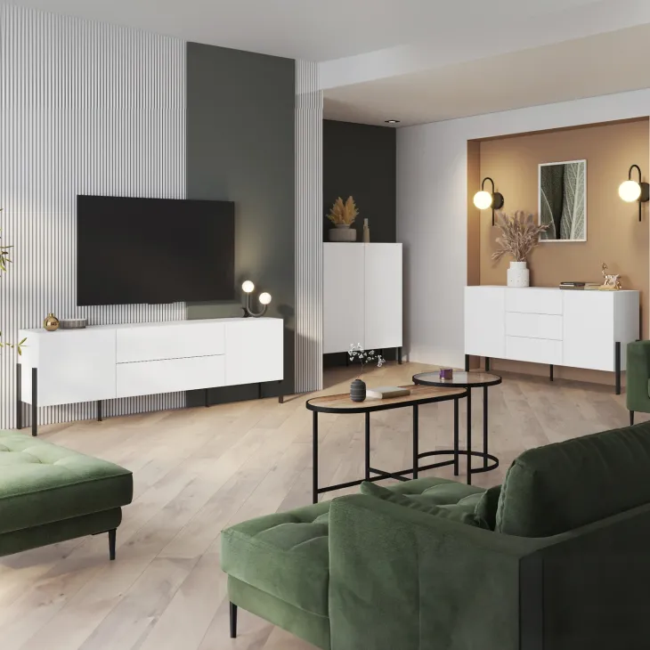 Mobile TV 200x70h cm 2 ante 2 cassetti moderno bianco Simple