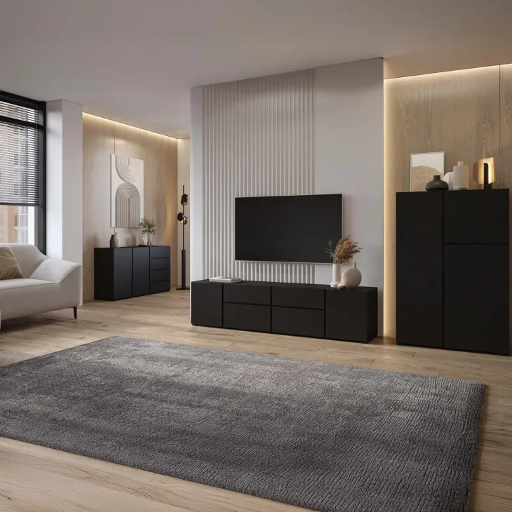 Mobile tv 195x48h cm 2 ante 2 cassetti 2 ribaltine nero Edge