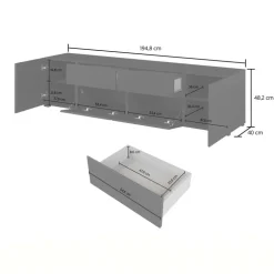 Mobile tv 195x48h cm 2 ante 2 cassetti 2 ribaltine nero Edge