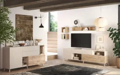 Mobile TV 241x67h cm 2 ante 1 cassetto beige rovere chiaro Witty