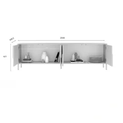 Mobile TV 205x62h cm 4 ante design in rilievo con piedini beige cashmere Sonia