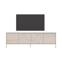 Mobile TV 205x62h cm 4 ante design in rilievo con piedini beige cashmere Sonia