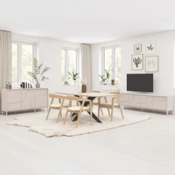 Mobile TV 205x62h cm 4 ante design in rilievo con piedini beige cashmere Sonia