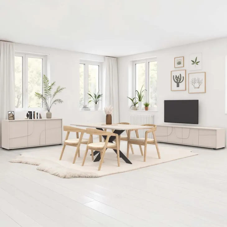 Mobile TV 205x48h cm 4 ante design in rilievo beige cashmere Sonia