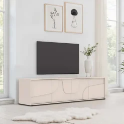Mobile TV 205x48h cm 4 ante design in rilievo beige cashmere Sonia