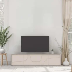Mobile TV 205x48h cm 4 ante design in rilievo beige cashmere Sonia