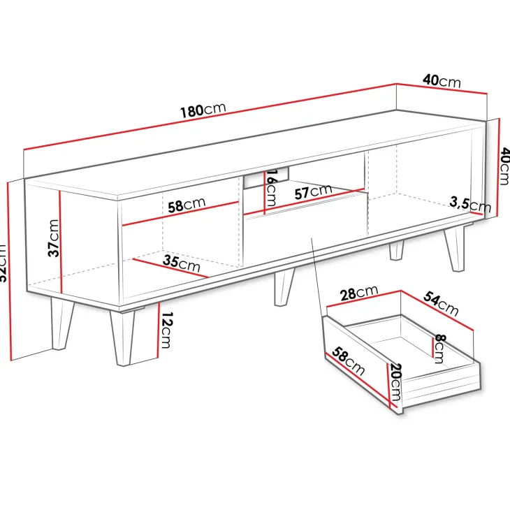 Mobile TV 180x52h cm 2 ante design rustico cannettato rovere Branch