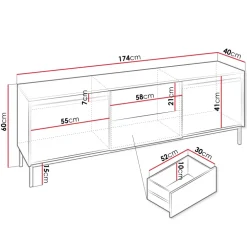 Mobile TV 174x60h cm 2 cassetti design cannettato bianco Strike