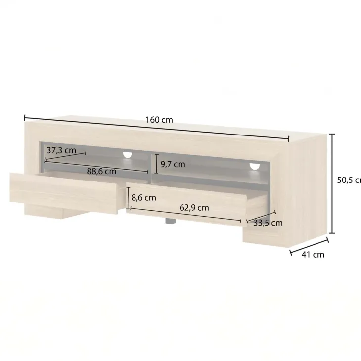 Mobile TV 160x51h cm 2 cassetti rovere Écarté