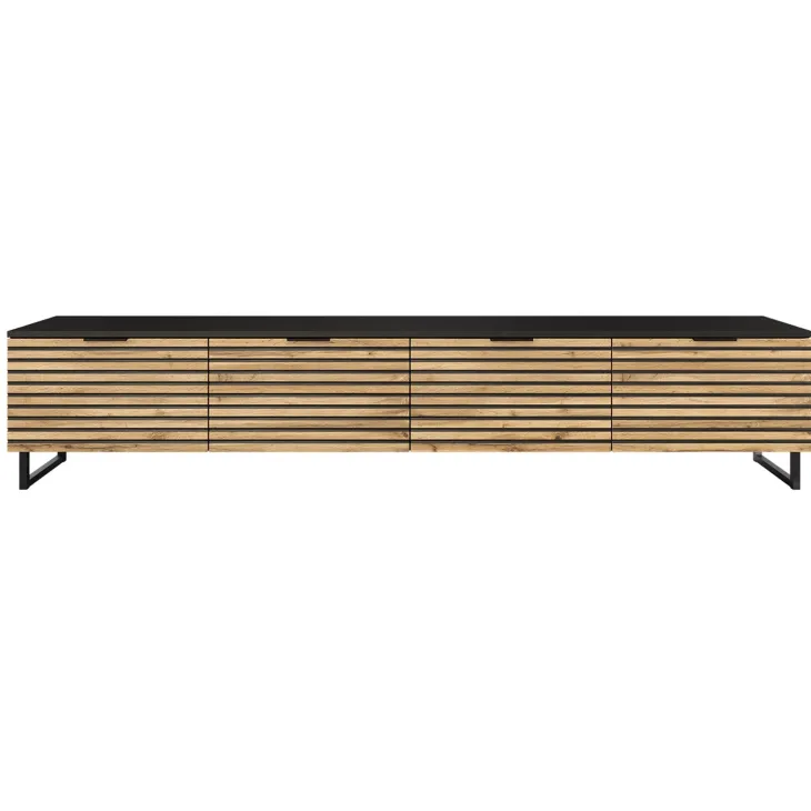 Mobile TV 200x40h cm design rustico cannettato rovere nero List