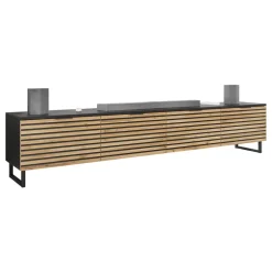 Mobile TV 200x40h cm design rustico cannettato rovere nero List