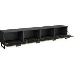 Mobile TV 200x40h cm design rustico cannettato rovere nero List