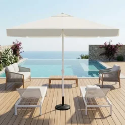 Ombrellone da giardino 2x3m con palo centrale telo bianco struttura bianca con volant Favignana